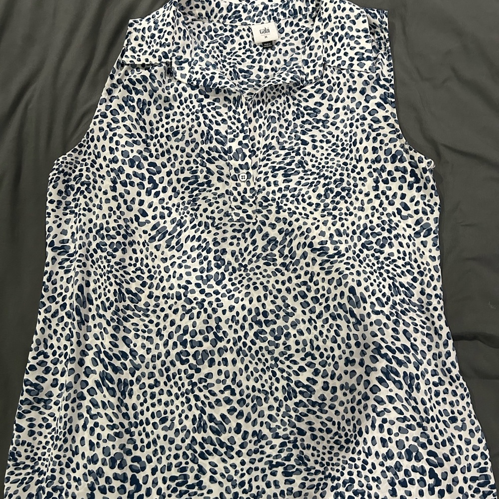 Cabi Blue and White Sleeveless Leopard-Print Camisole